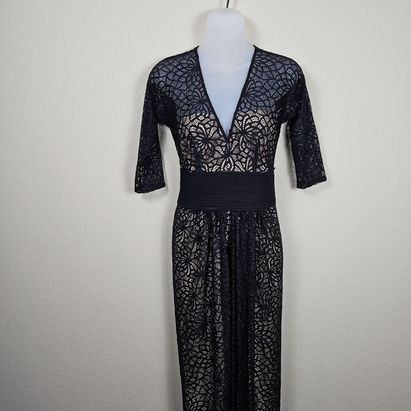 PAMELLA ROLAND Formal Gown Silk Lace Overlay Long Sleeve Women's 4 Party Dress - Picture 2 of 16